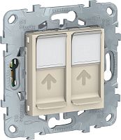 Розетка компьютерная без рамки Schneider Electric Unica New 2-м. RJ45+RJ45 5e бежевый картинка